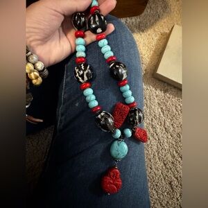 Vintage Cinnabar and Turquoise and Coral Necklace
